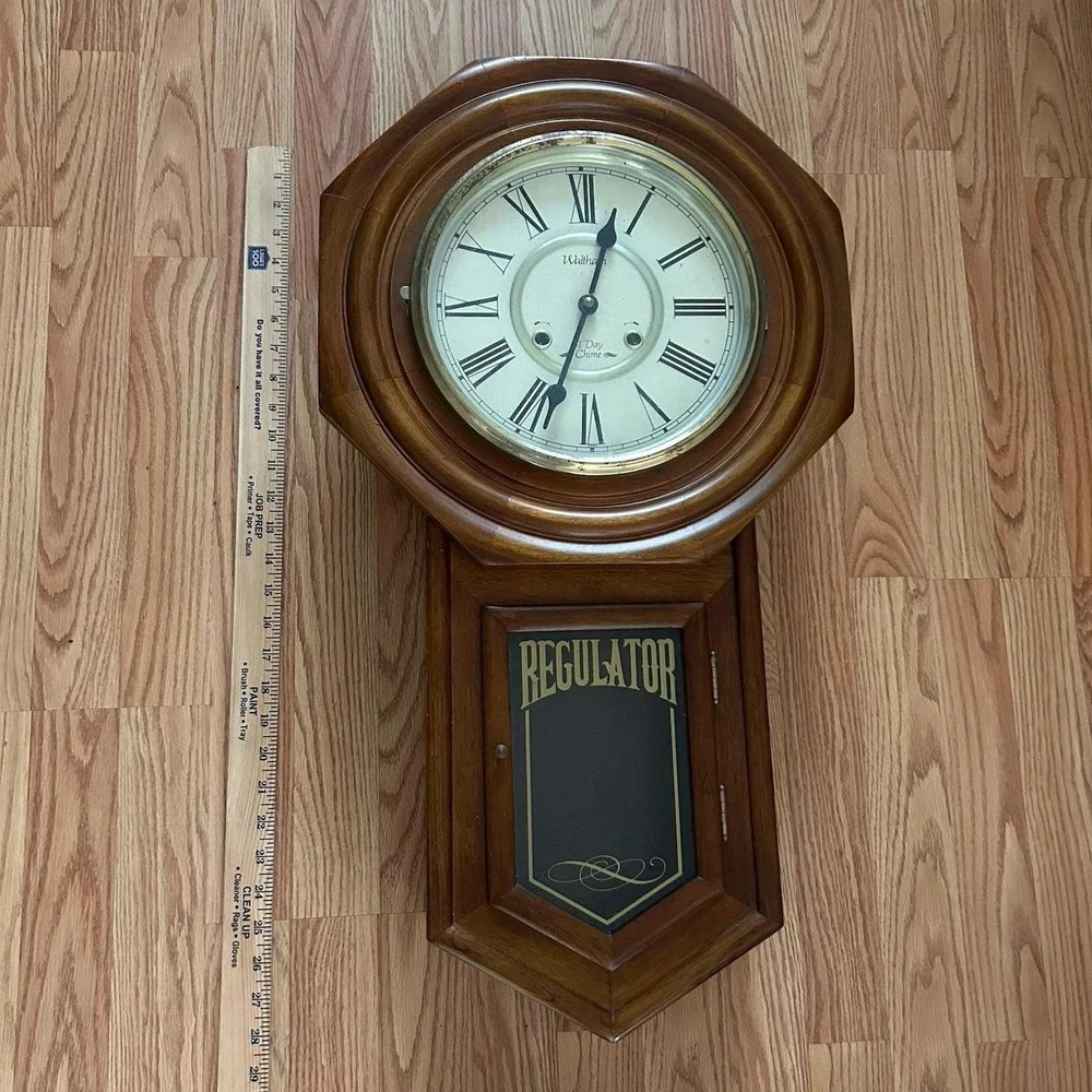 Vintage Waltham 31 Day Regulator Cherry Wood Chime Wall Clock w/Key Untested